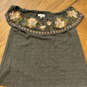 THML Gray Blouse with Floral Embroidery